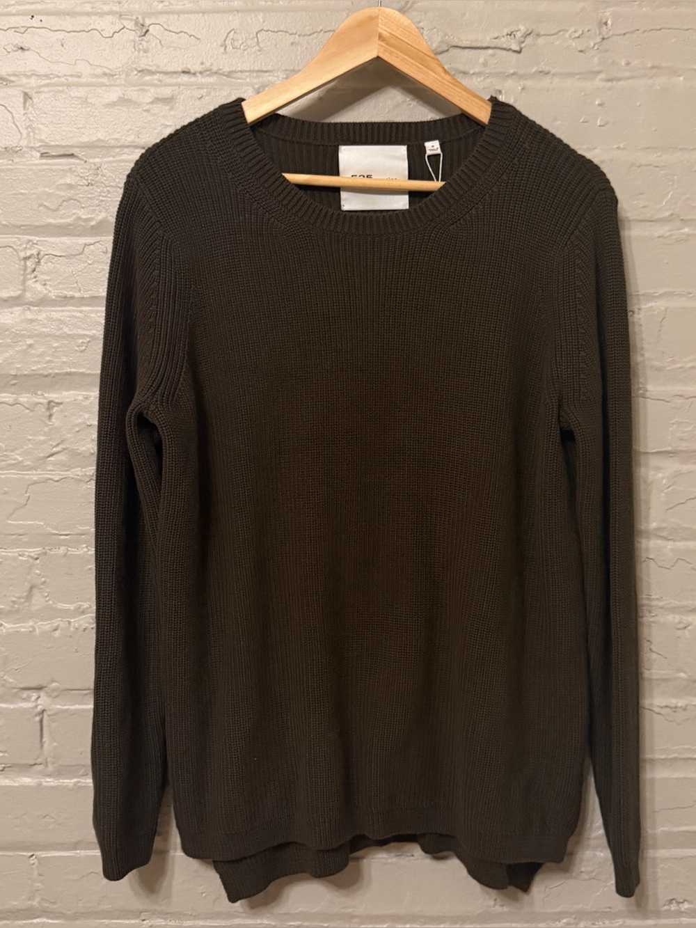 NWT 525 America Emma Shaker Stitch Crewneck Cotton Sweater Olive